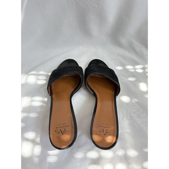 Aquatalia Nadeen Black Suede Block Kitten Heel Mules 9 Vero Cuoio Classy Italian - Picture 3 of 5